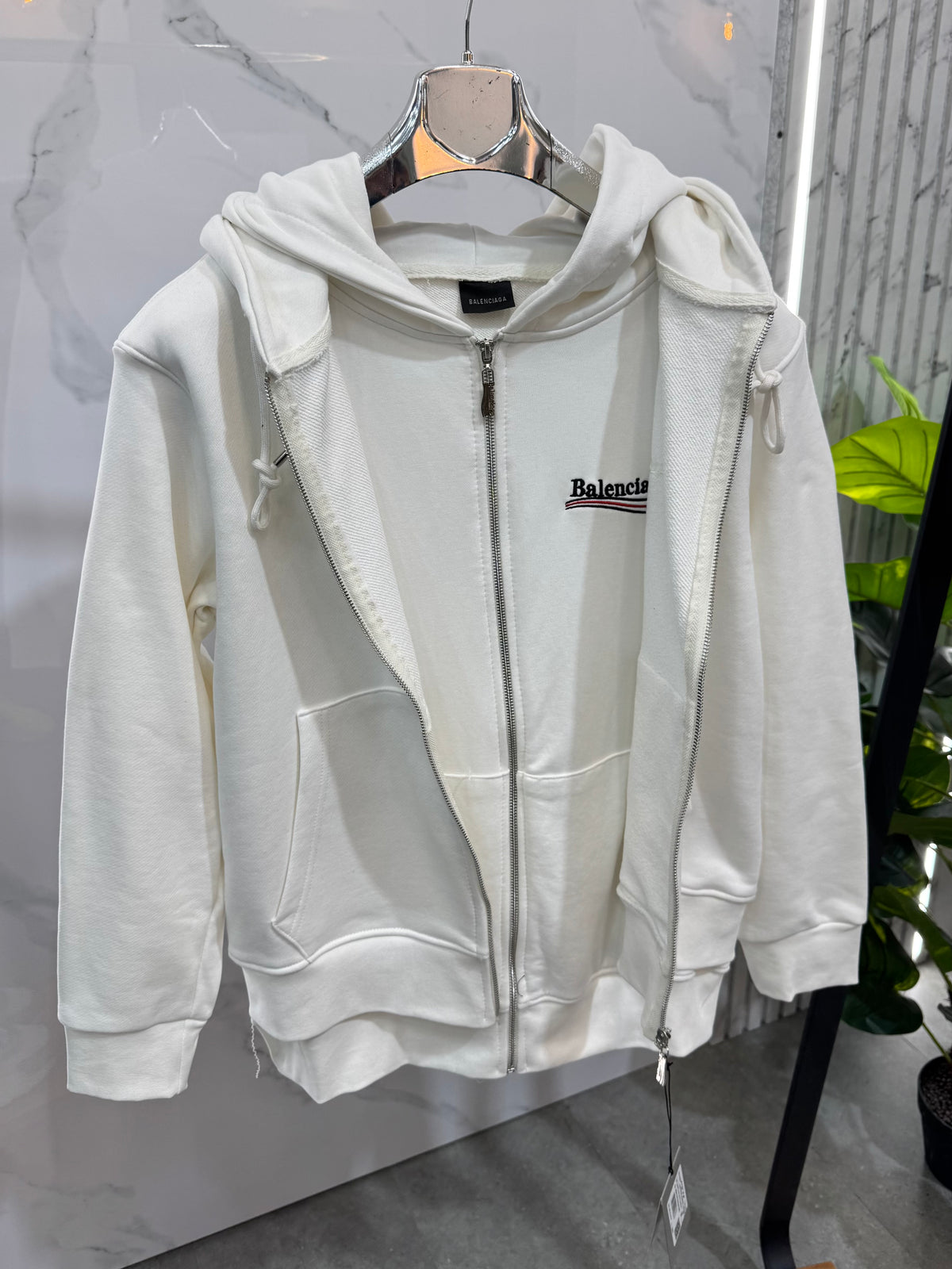 BALENCIAGA Political Campaign Double-Layered Zip-Up Hoodie – White - NEW1936