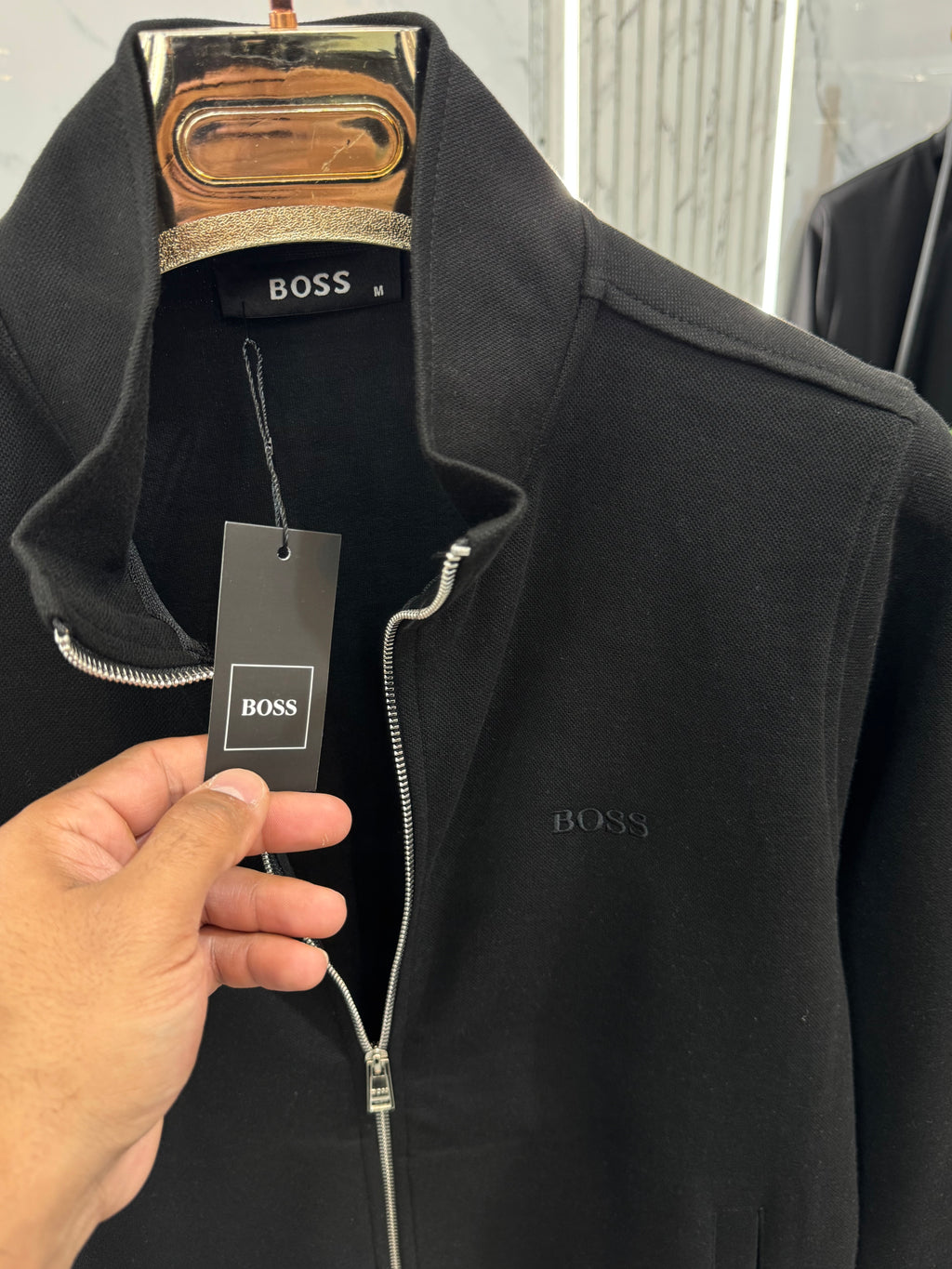 BOSS Full-Zip Sweatshirt / Cardigan – Black / Tone-on-Tone Logo - NEW1815