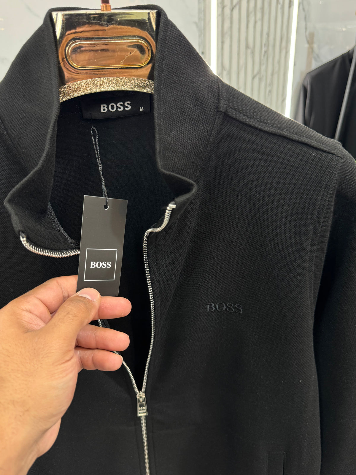 BOSS Full-Zip Sweatshirt / Cardigan – Black / Tone-on-Tone Logo - NEW1815