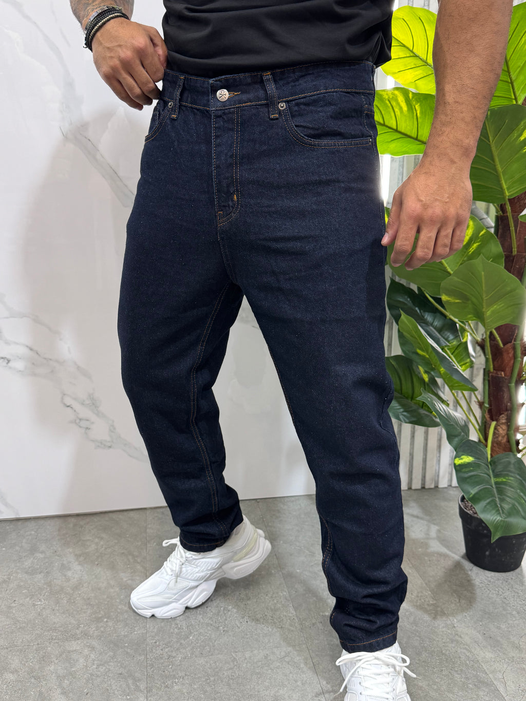 CALVIN KLEIN JEANS Embroidered Pocket Raw Slim Denim Jeans – Raw Dark Indigo - NEW1995