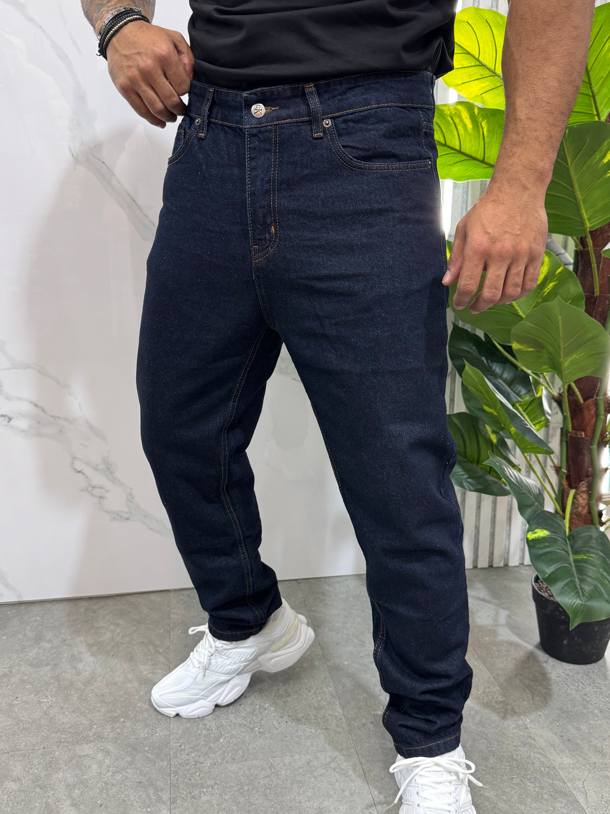 CALVIN KLEIN JEANS Embroidered Pocket Raw Slim Denim Jeans – Raw Dark Indigo - NEW1995
