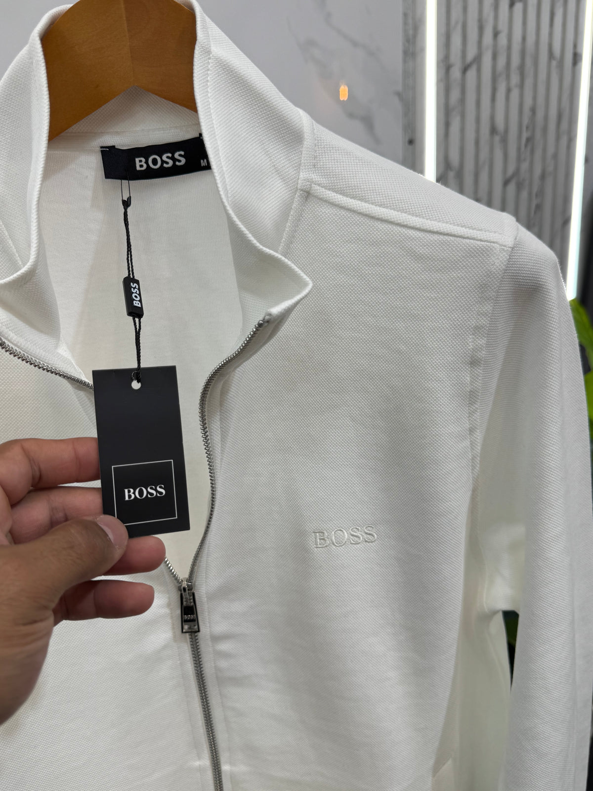 BOSS Full-Zip Sweatshirt / Cardigan – White / Tone-on-Tone Logo - NEW1814
