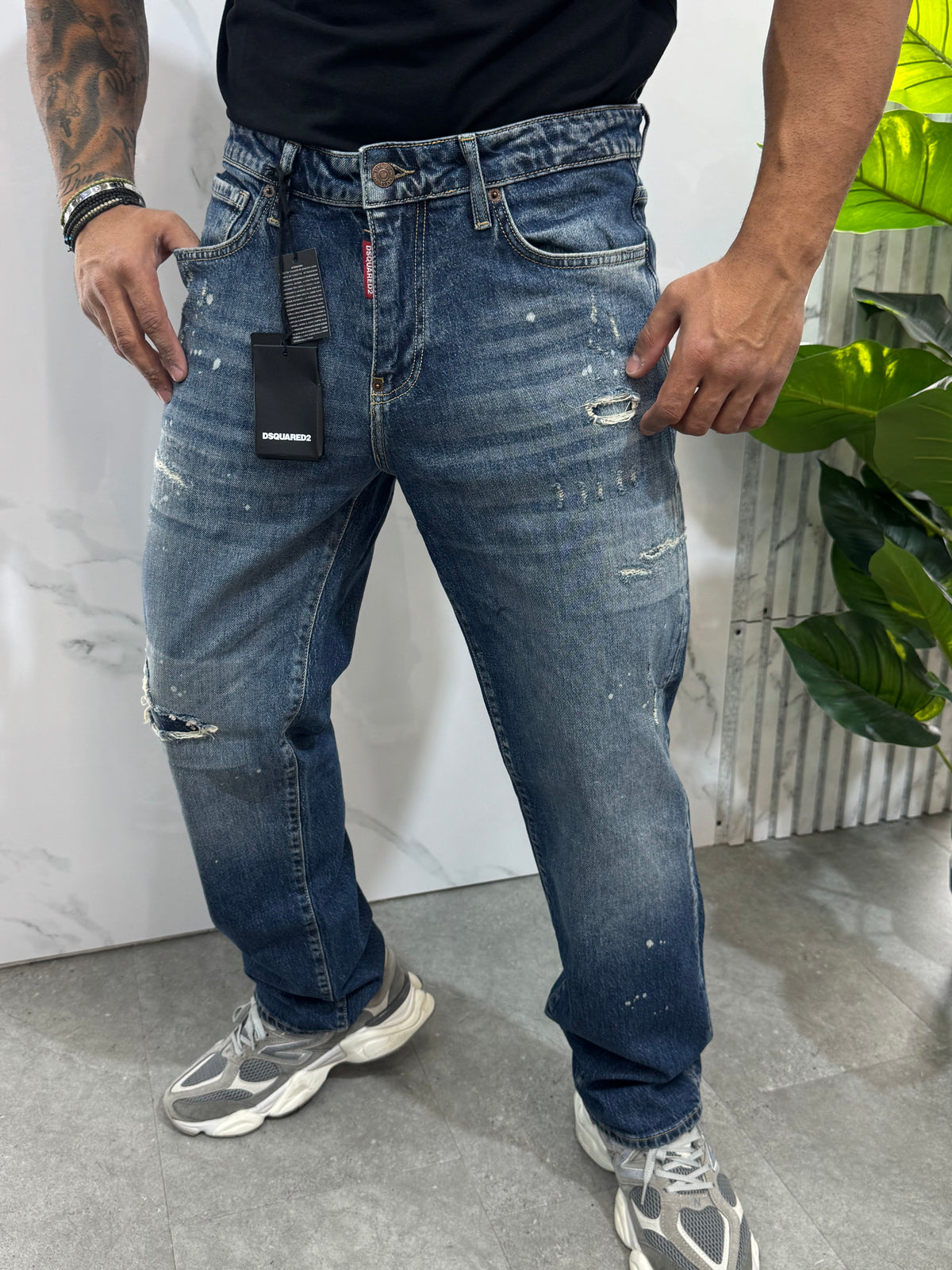 Loose Fit Paint Splatter Denim – Classic Blue - NEW1888