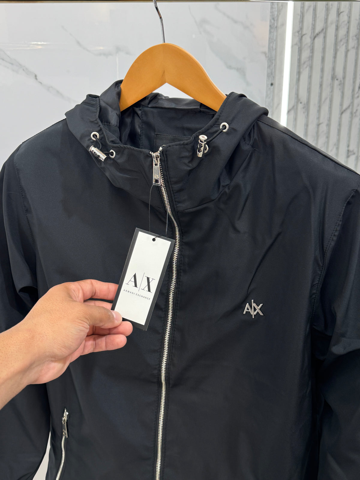 ARMANI EXCHANGE Hooded Windbreaker Jacket – Black - NEW1855