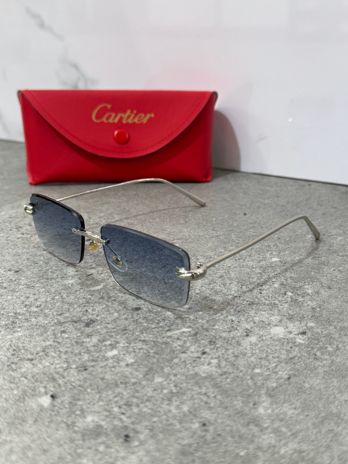 CARTIER C Décor Rimless Sunglasses – Silver / Gradient Blue - NEW1900