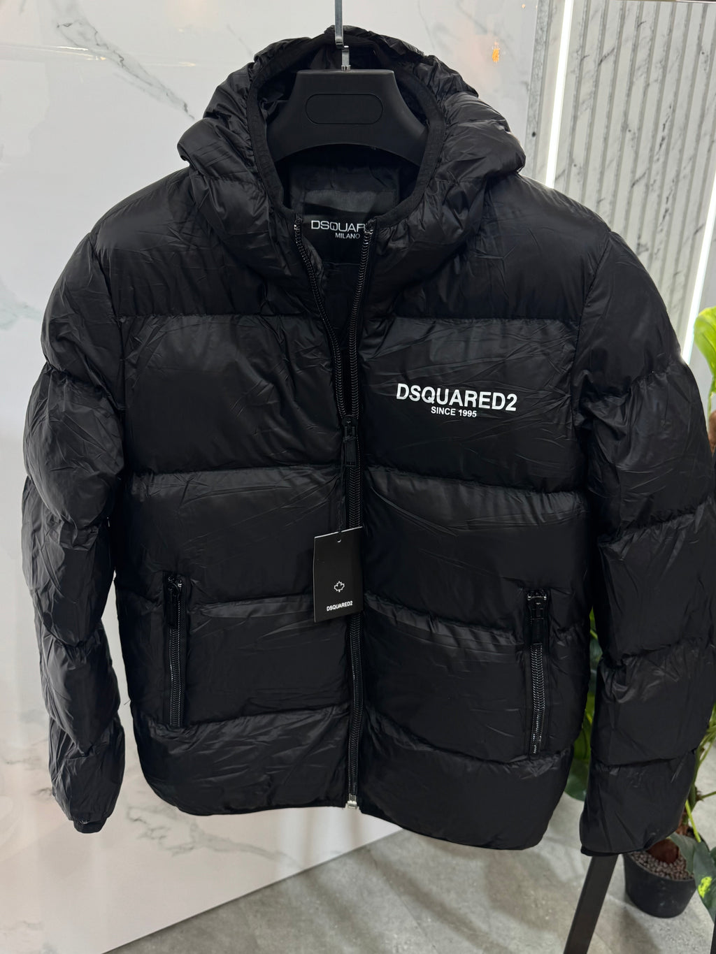 Glossy Hooded Puffer Jacket – Black - NEW1935