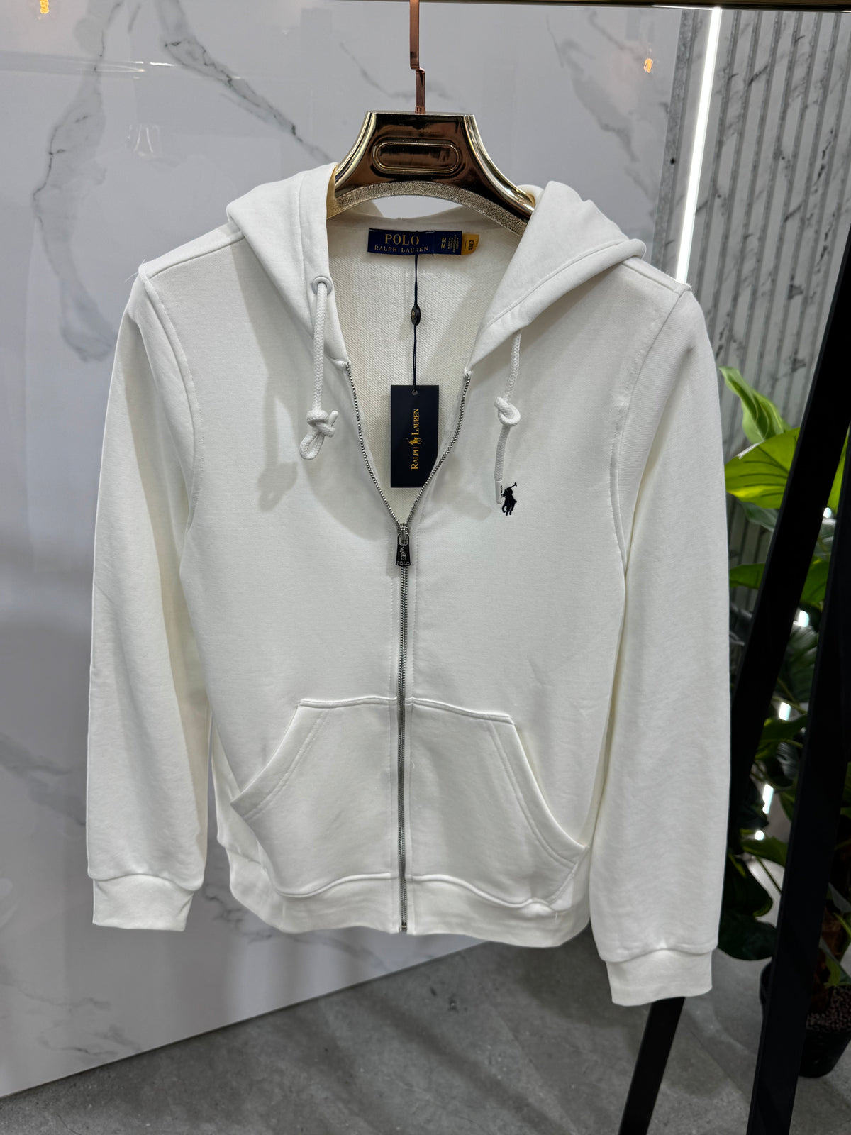 POLO RALPH LAUREN Full-Zip Hoodie – White / Black Logo - NEW1820