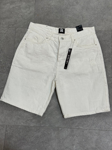 AMIRI Textured Emblem Denim Shorts – Off-White / Cream - NEW1782