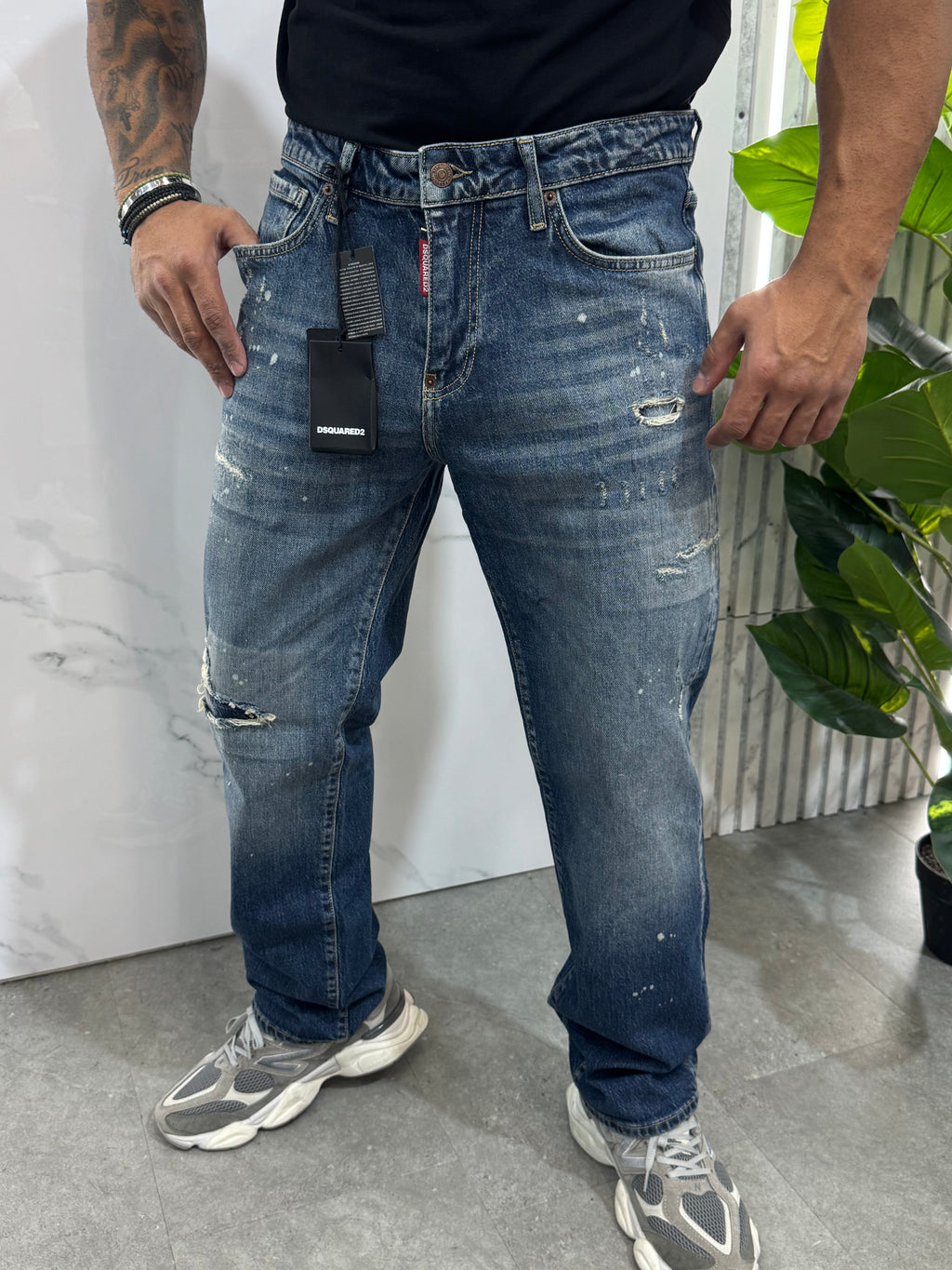Loose Fit Paint Splatter Denim – Classic Blue - NEW1888