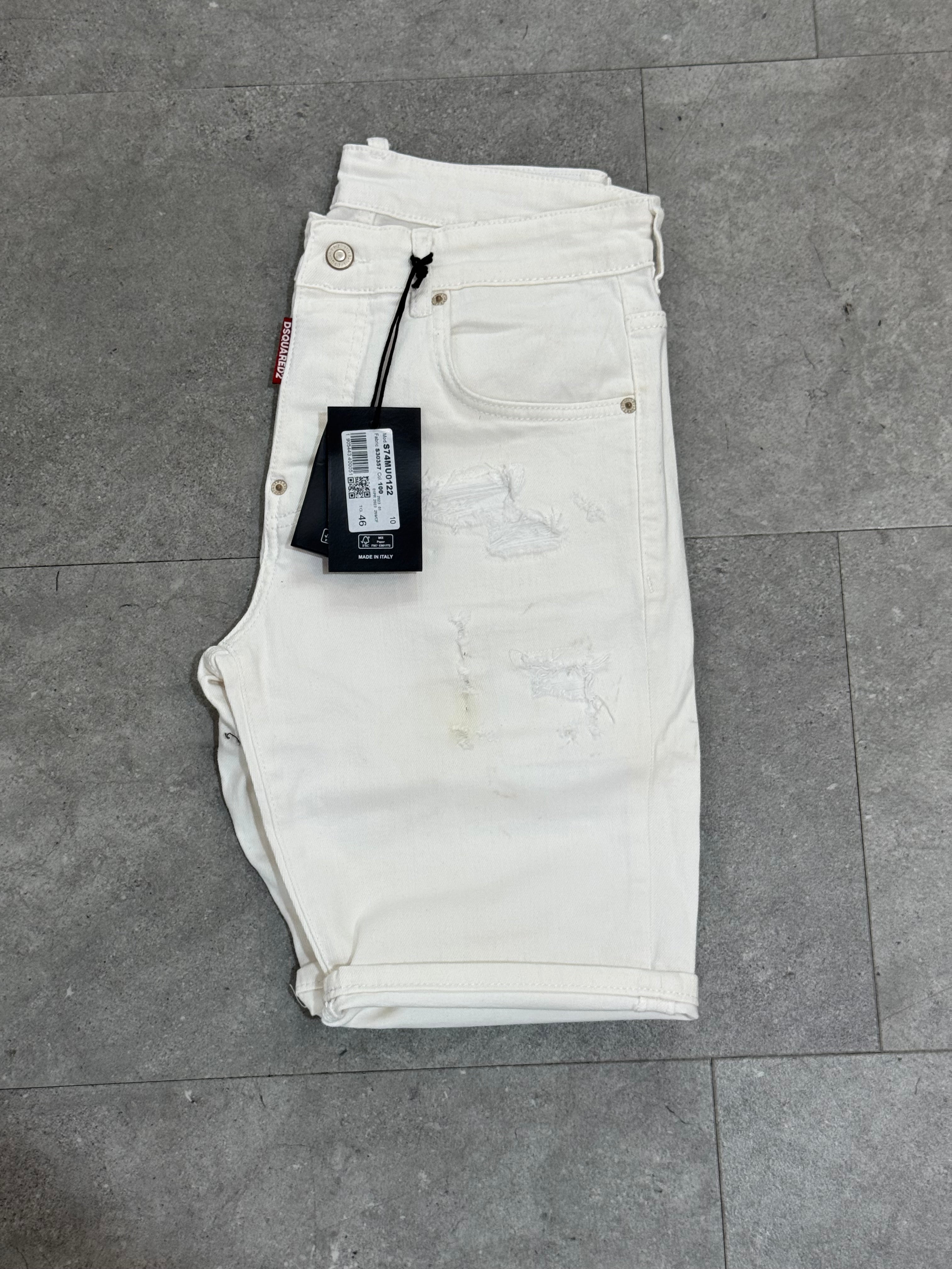 DSQUARED2 Distressed Slim Denim Shorts – White - NEW1781