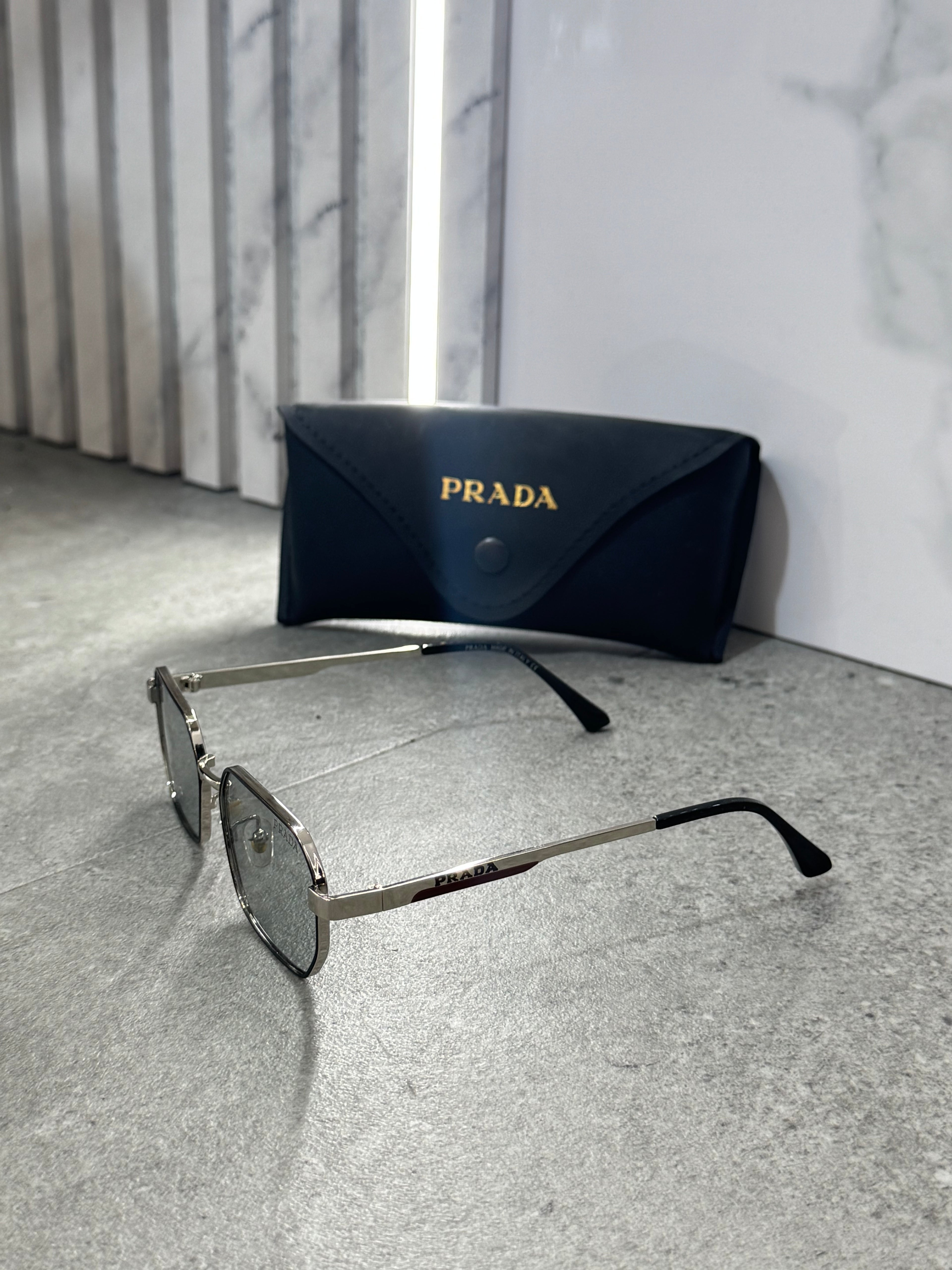 PRADA Octagon Metal Sunglasses – Silver / Grey NEW1801