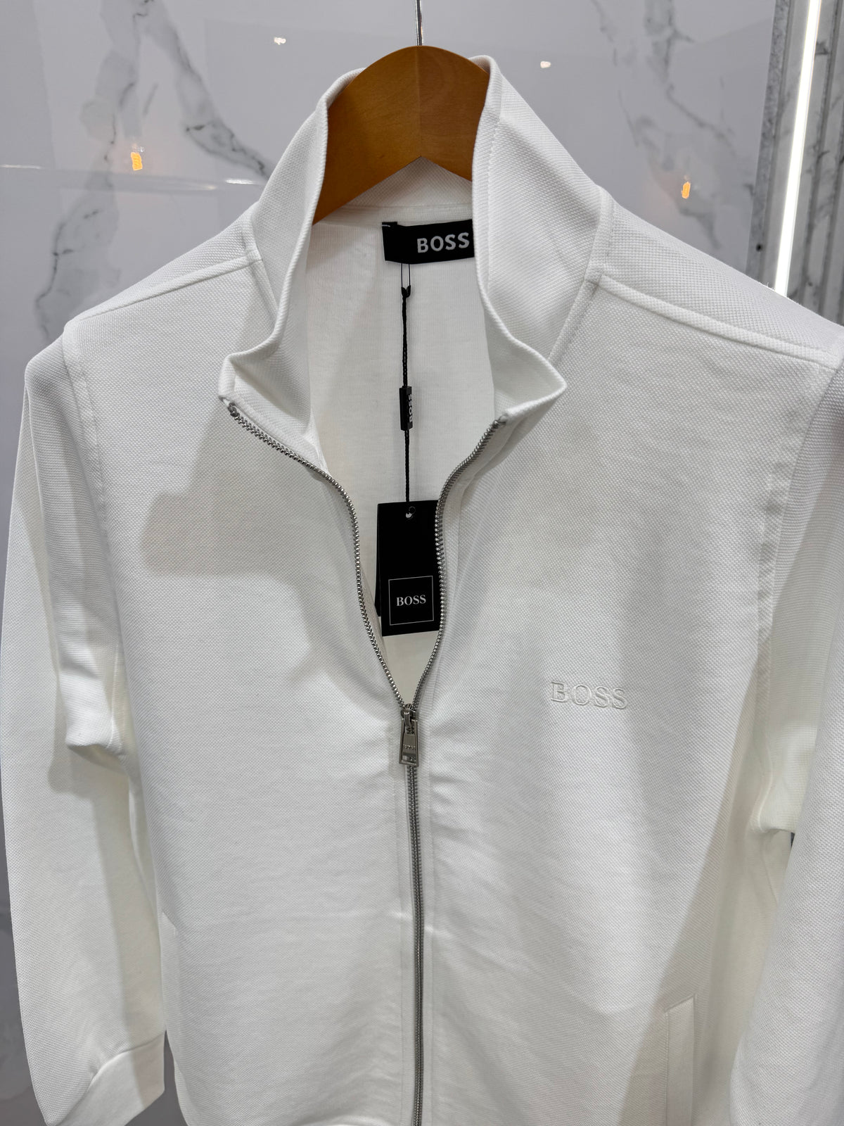 BOSS Full-Zip Sweatshirt / Cardigan – White / Tone-on-Tone Logo - NEW1814