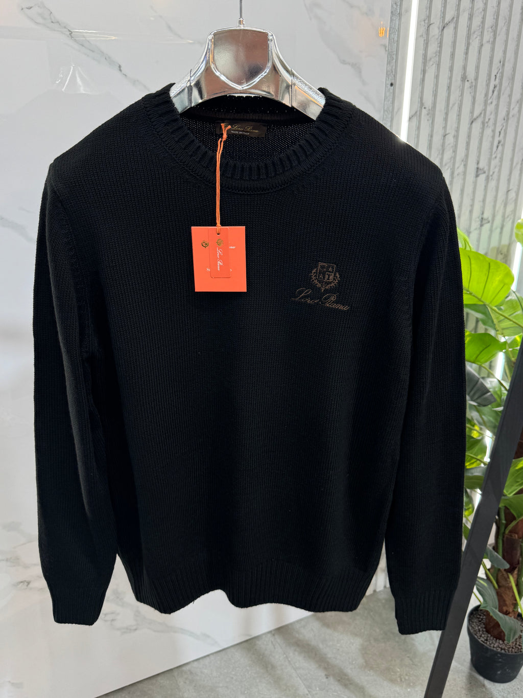 LORO PIANA Crest Embroidered Knit Sweater – Black - NEW1949
