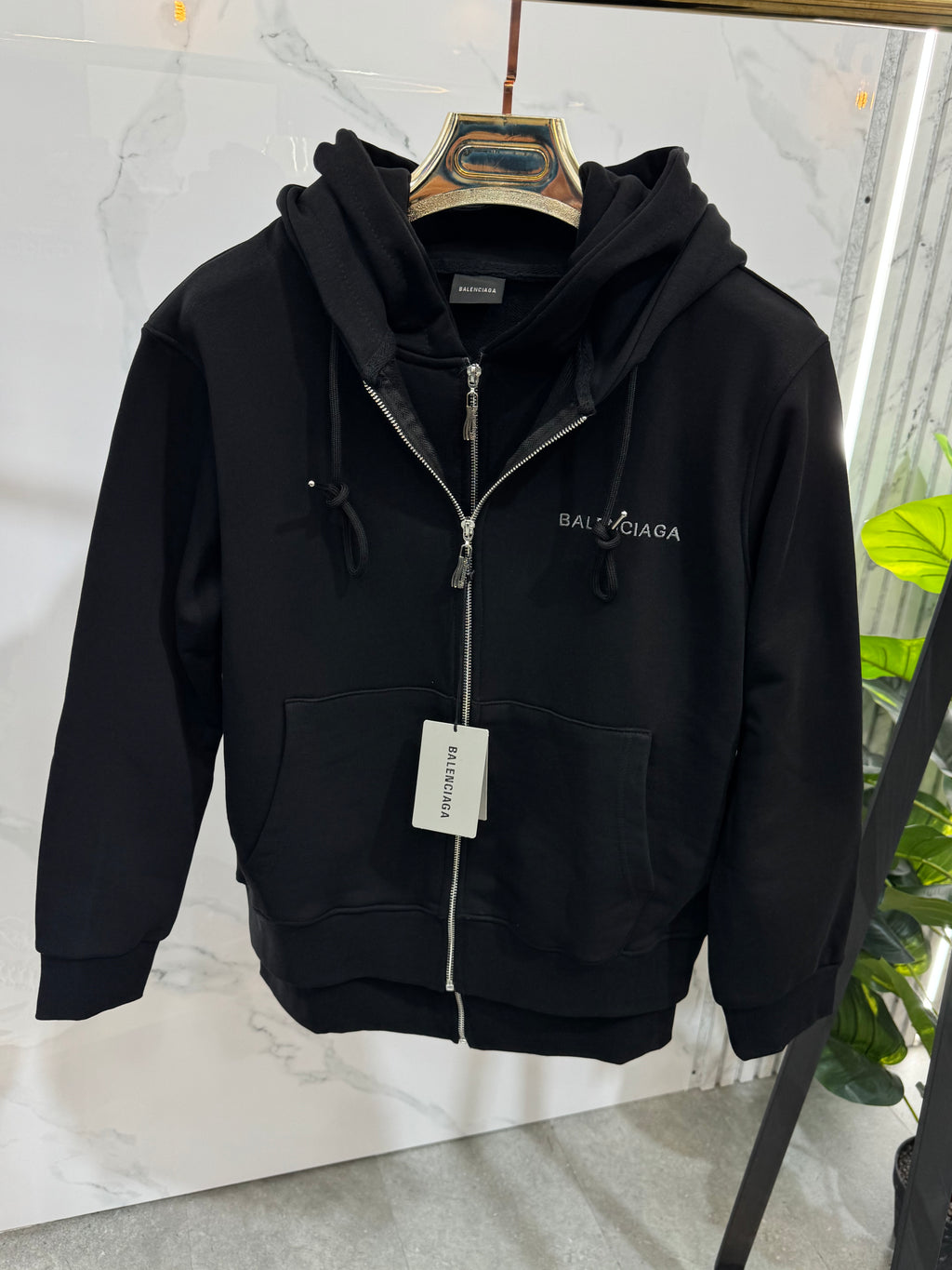 BALENCIAGA Political Campaign Double-Layered Zip-Up Hoodie – Black - NEW1937