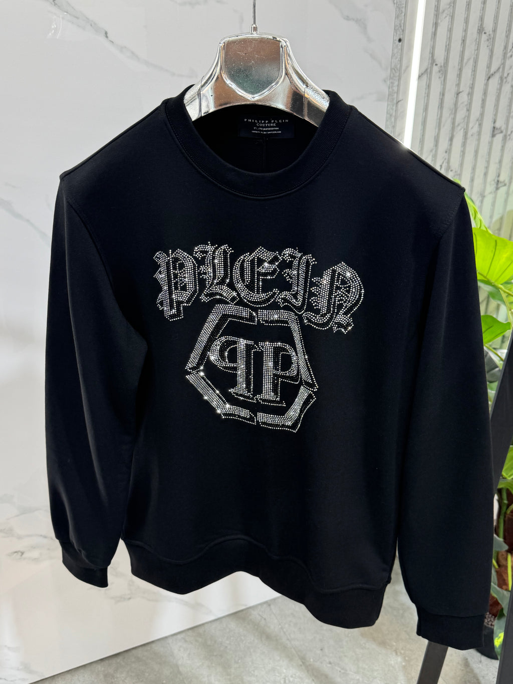 PHILIPP PLEIN Rhinestone Monogram Sweatshirt – Black - NEW1977