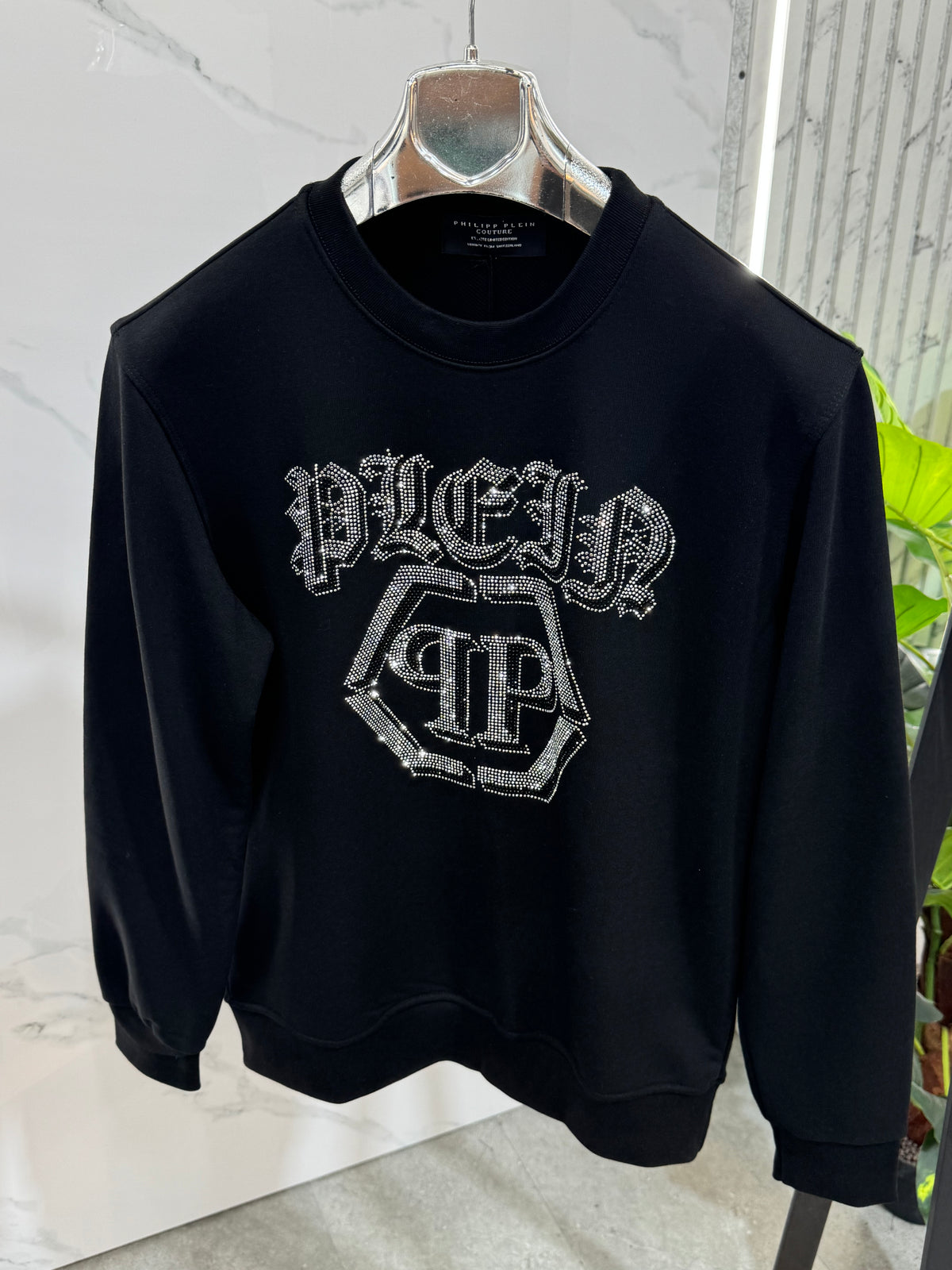 PHILIPP PLEIN Rhinestone Monogram Sweatshirt – Black - NEW1977