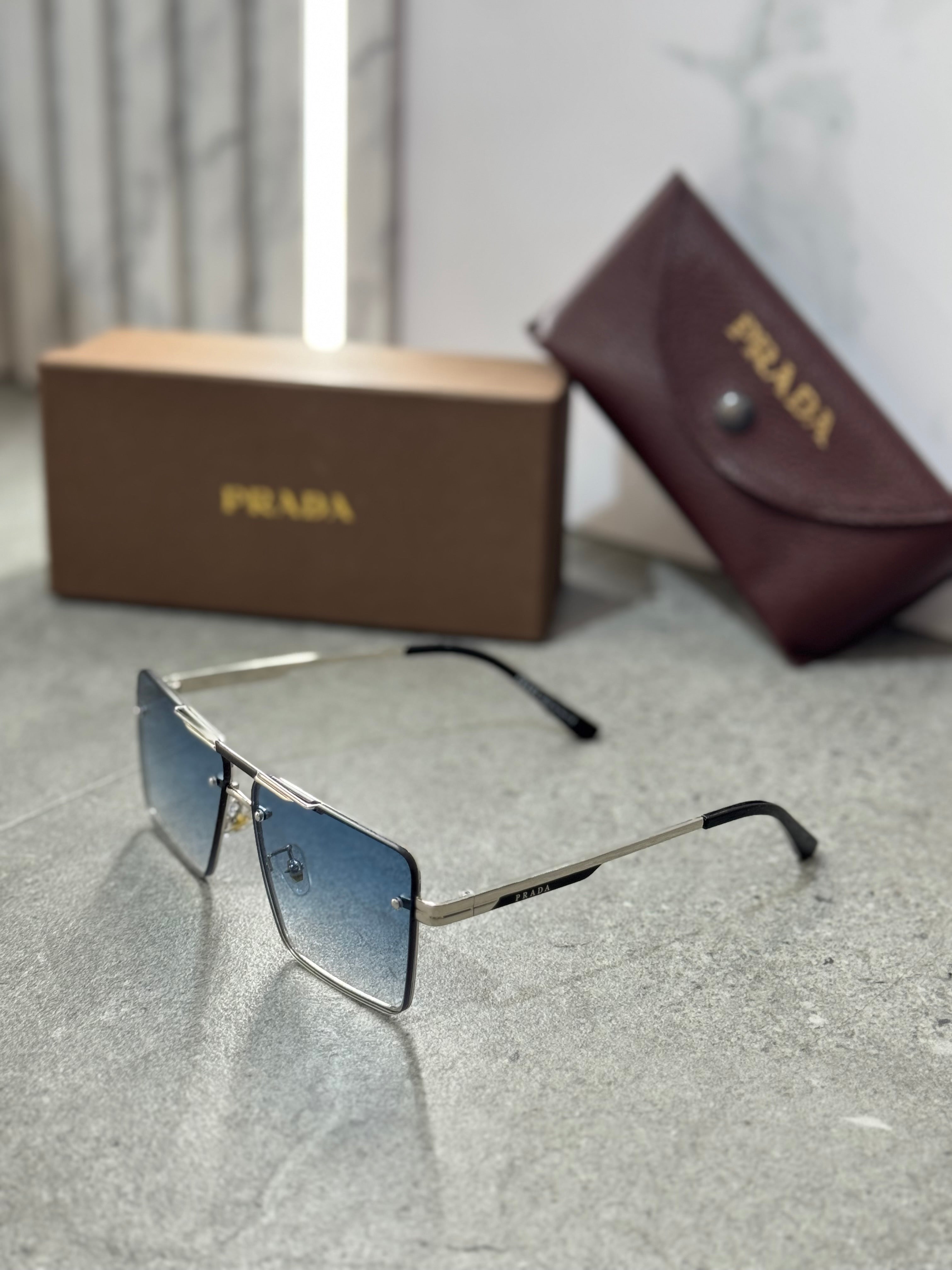 PRADA Rimless Gradient Square Sunglasses – Silver / Blue NEW1795