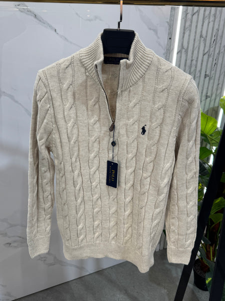 POLO RALPH LAUREN Cable-Knit Half-Zip Sweater – Beige / Cream - NEW1975