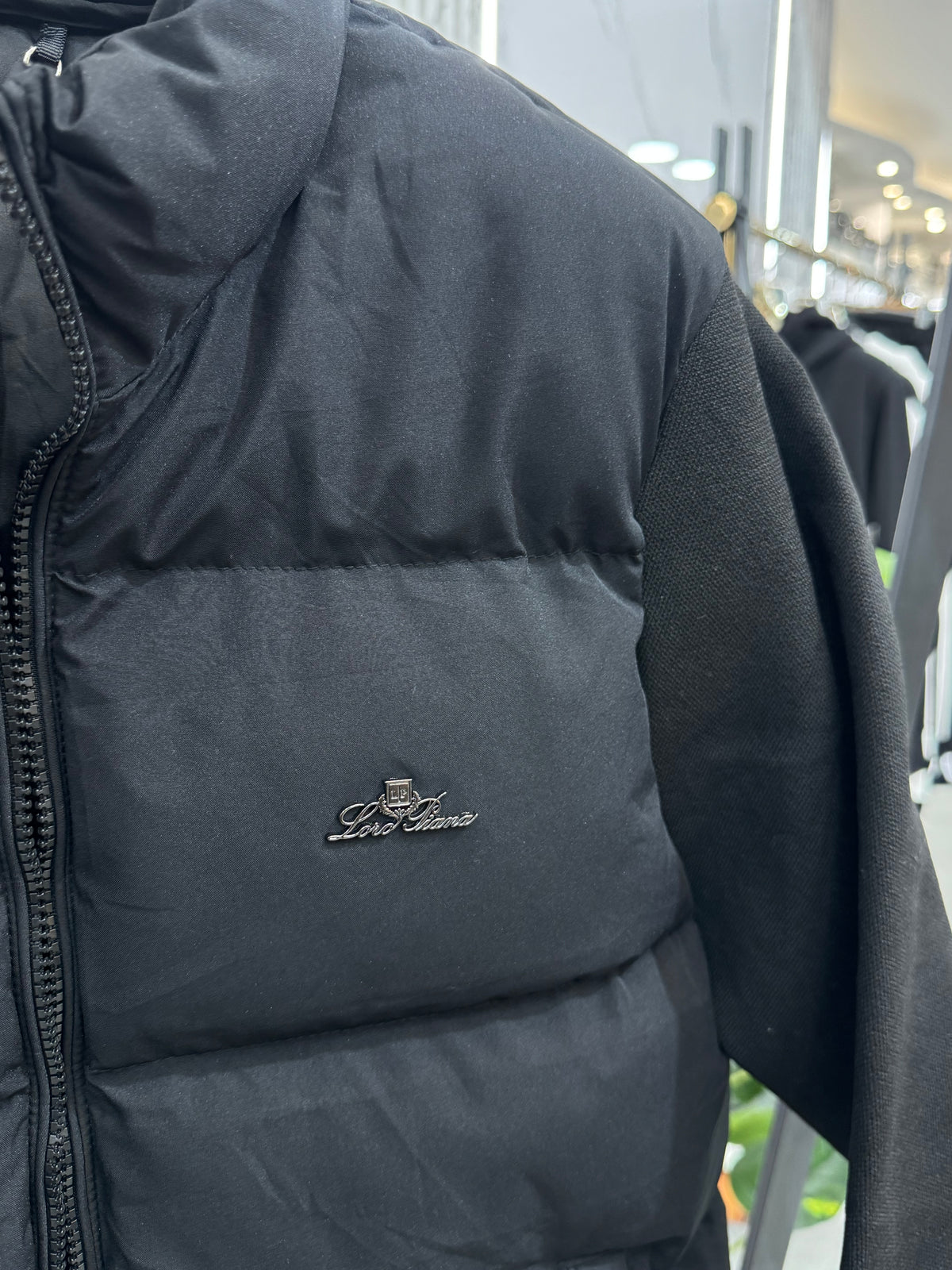 LORO PIANA Knit Sleeve Crest Padded Hybrid Jacket – Black - NEW1985