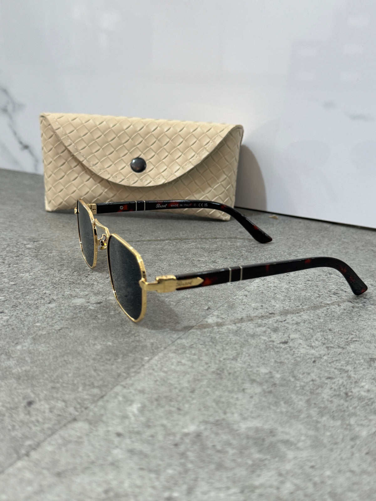 PERSOL Hexagonal Metal Frame Sunglasses – Gold / Tortoise (Dark Lenses) - NEW1906
