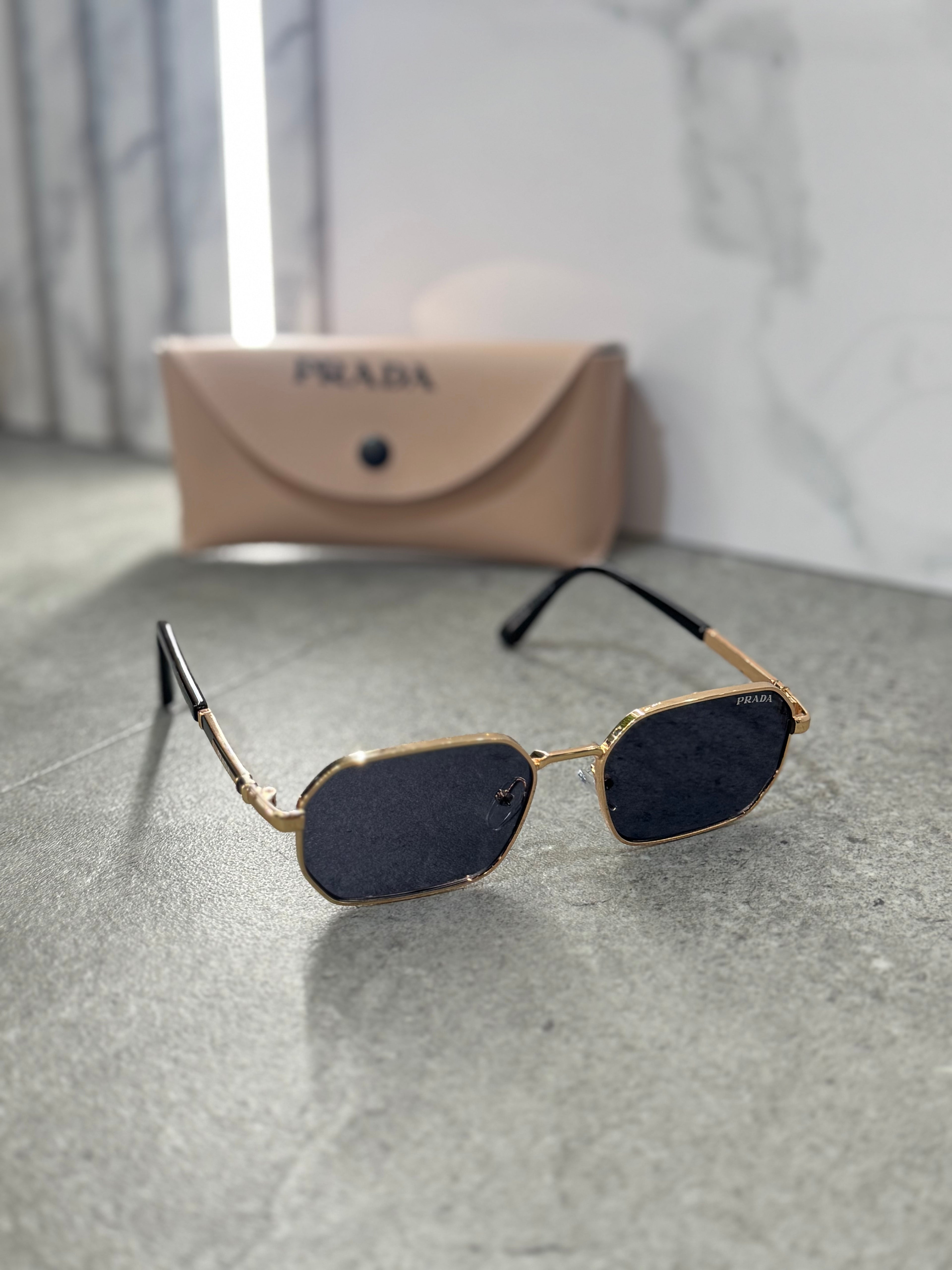 PRADA Octagon Metal Sunglasses – Gold / Dark Grey NEW1799