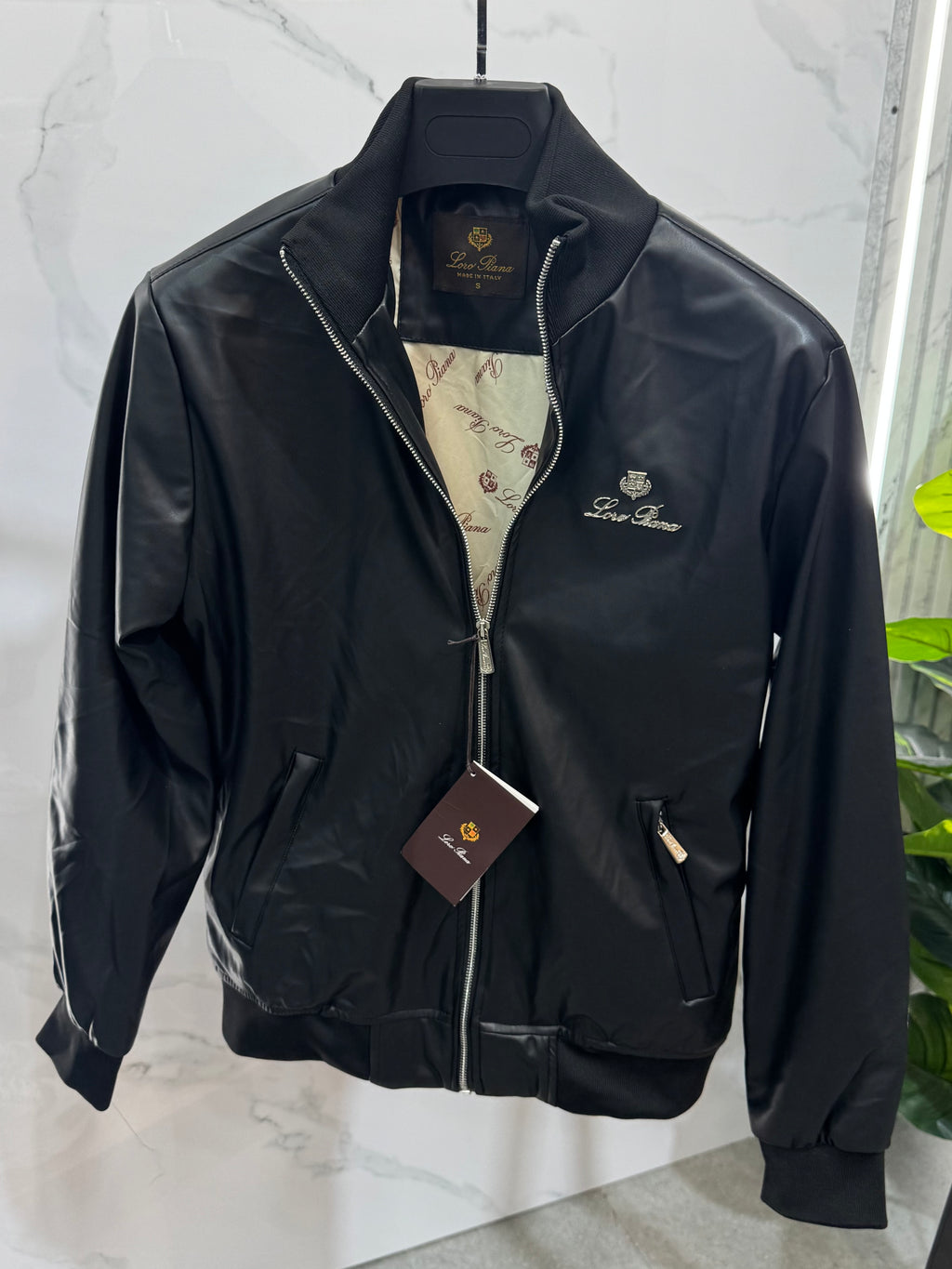 LORO PIANA Crest Zip-Up Leather-Style Jacket – Black - NEW1932