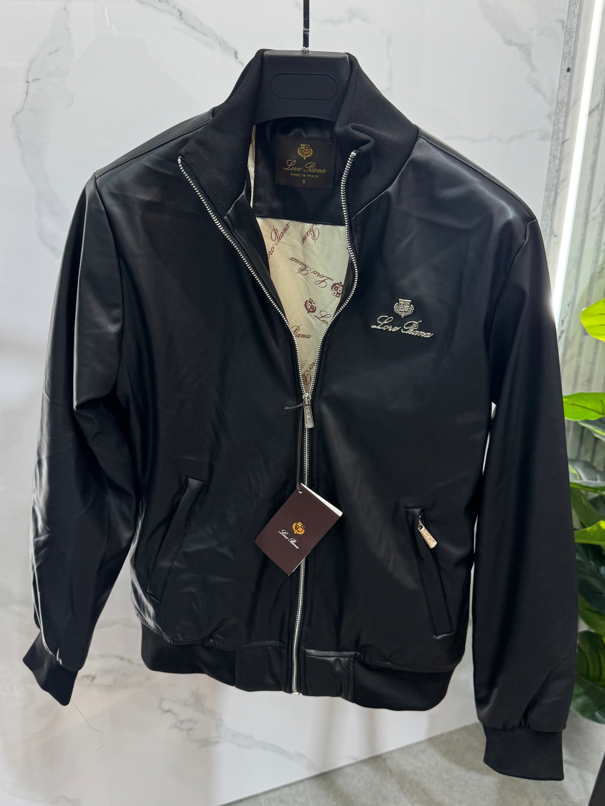 LORO PIANA Crest Zip-Up Leather-Style Jacket – Black - NEW1932