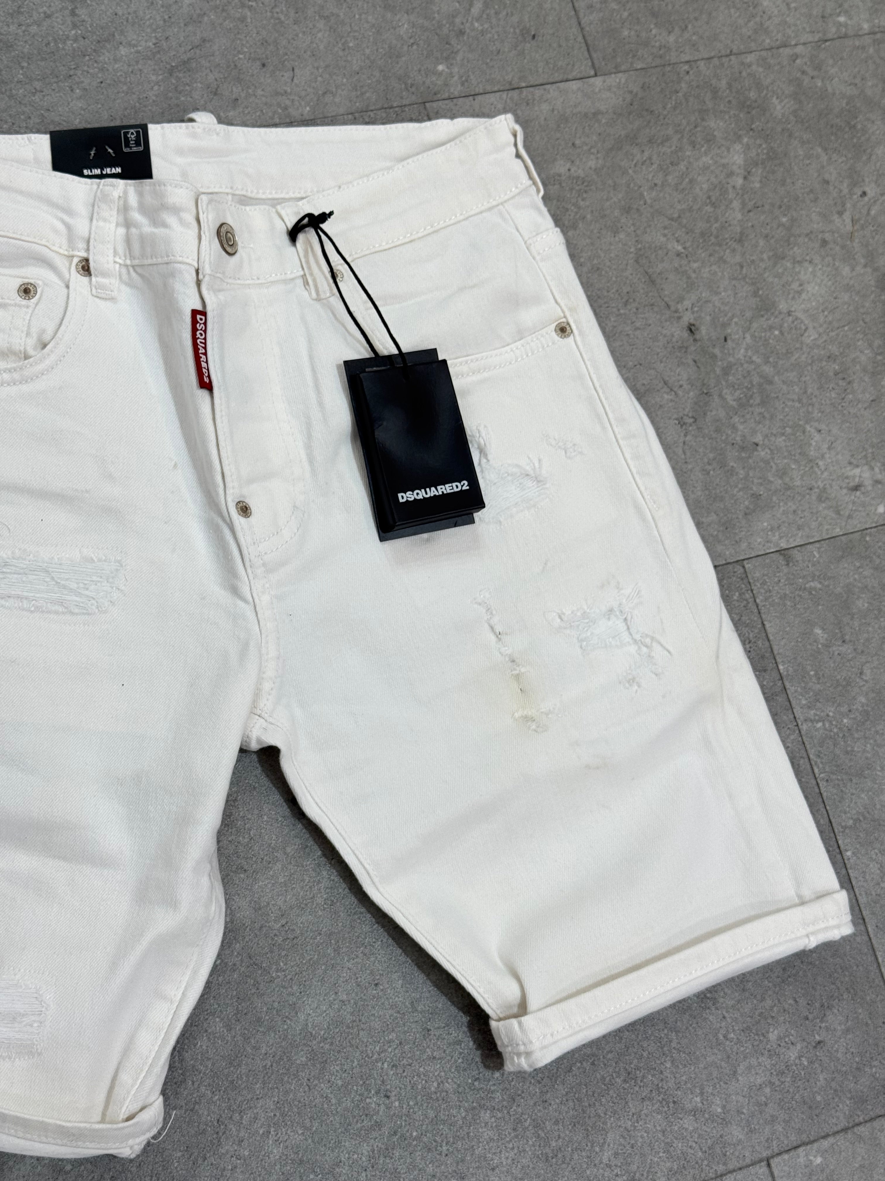 DSQUARED2 Distressed Slim Denim Shorts – White - NEW1781