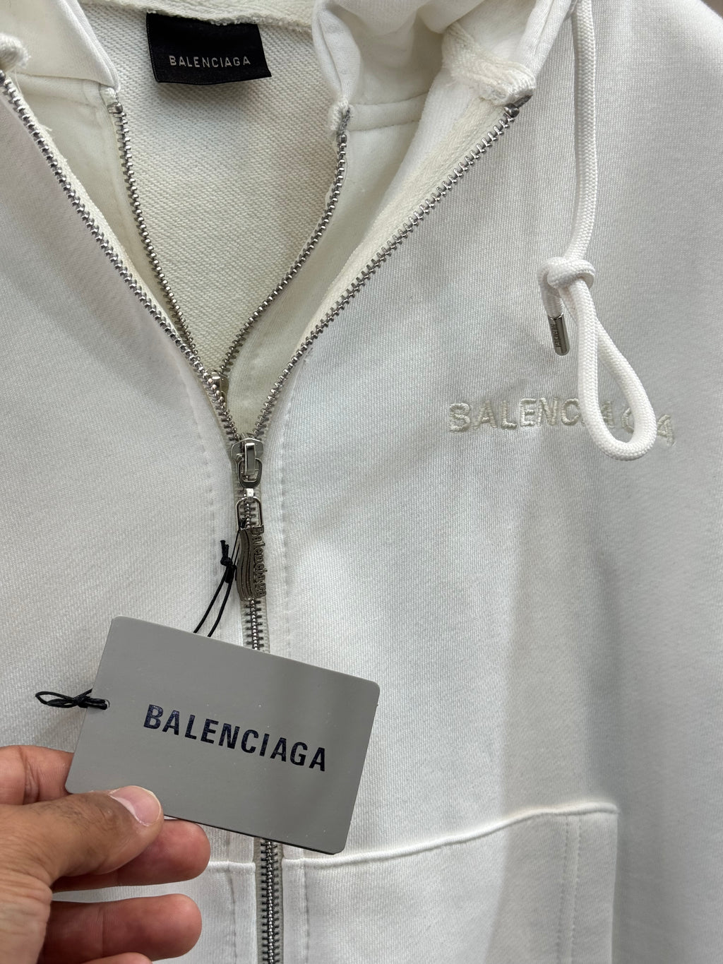 BALENCIAGA Political Campaign Double-Layered Zip-Up Hoodie – White - NEW1936
