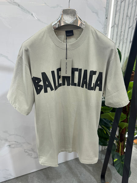 BALENCIAGA Tape Logo Oversized T-Shirt – Beige - NEW1751