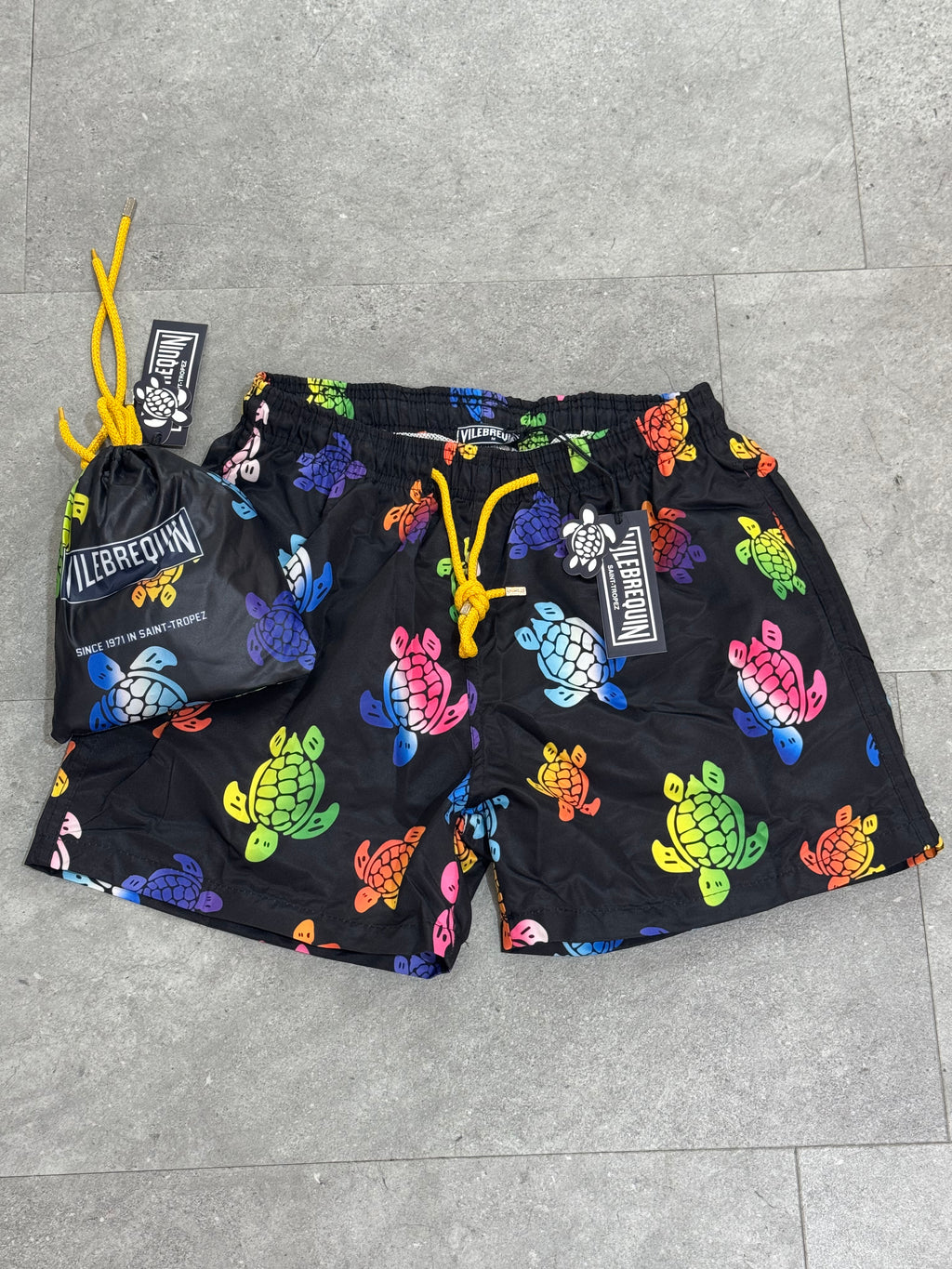 VILEBREQUIN Packable Neon Rainbow Turtles Swim Shorts – Black - NEW1787