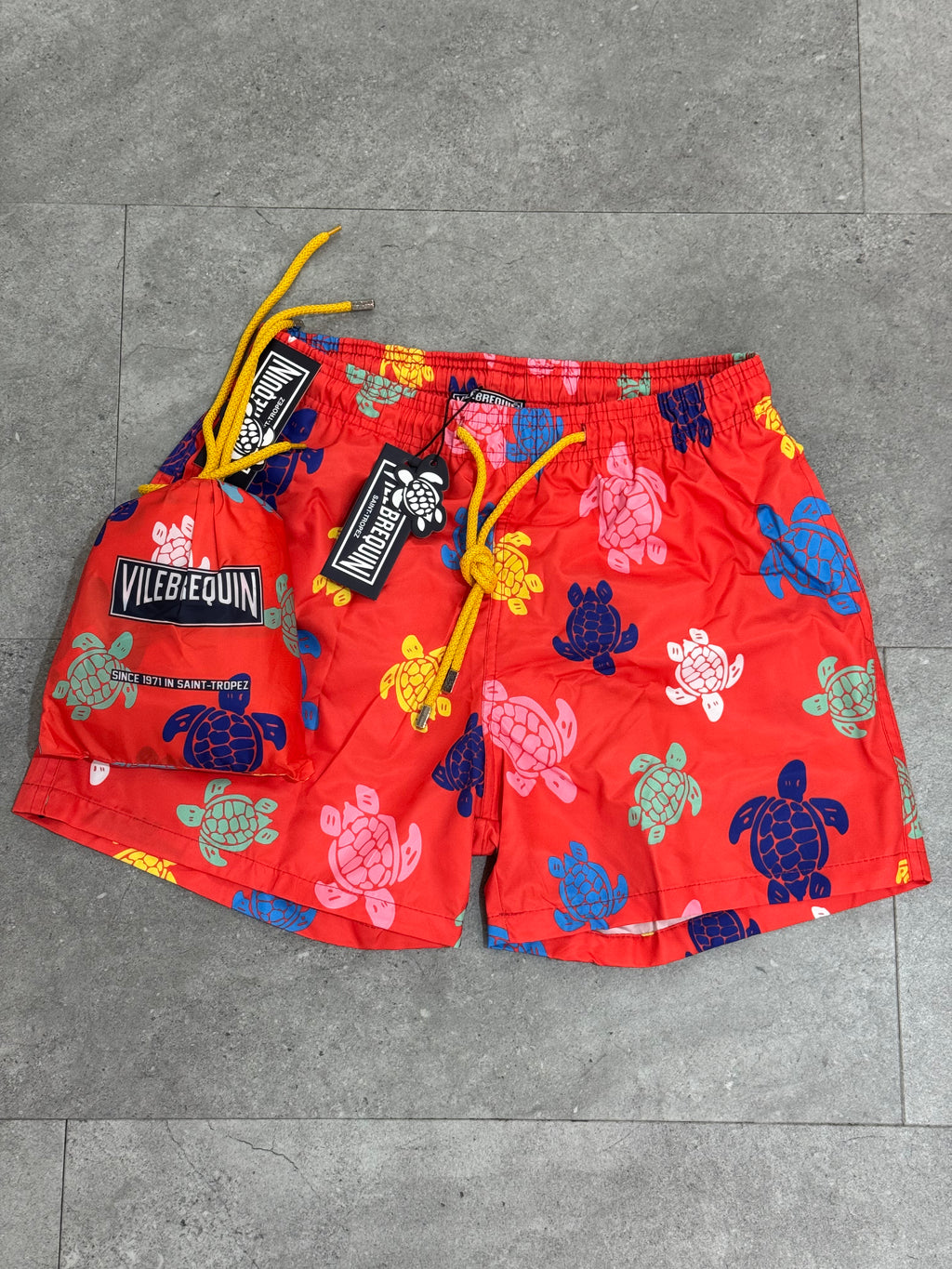 VILEBREQUIN Packable Multi-Color Turtles Swim Shorts – Red - NEW1786