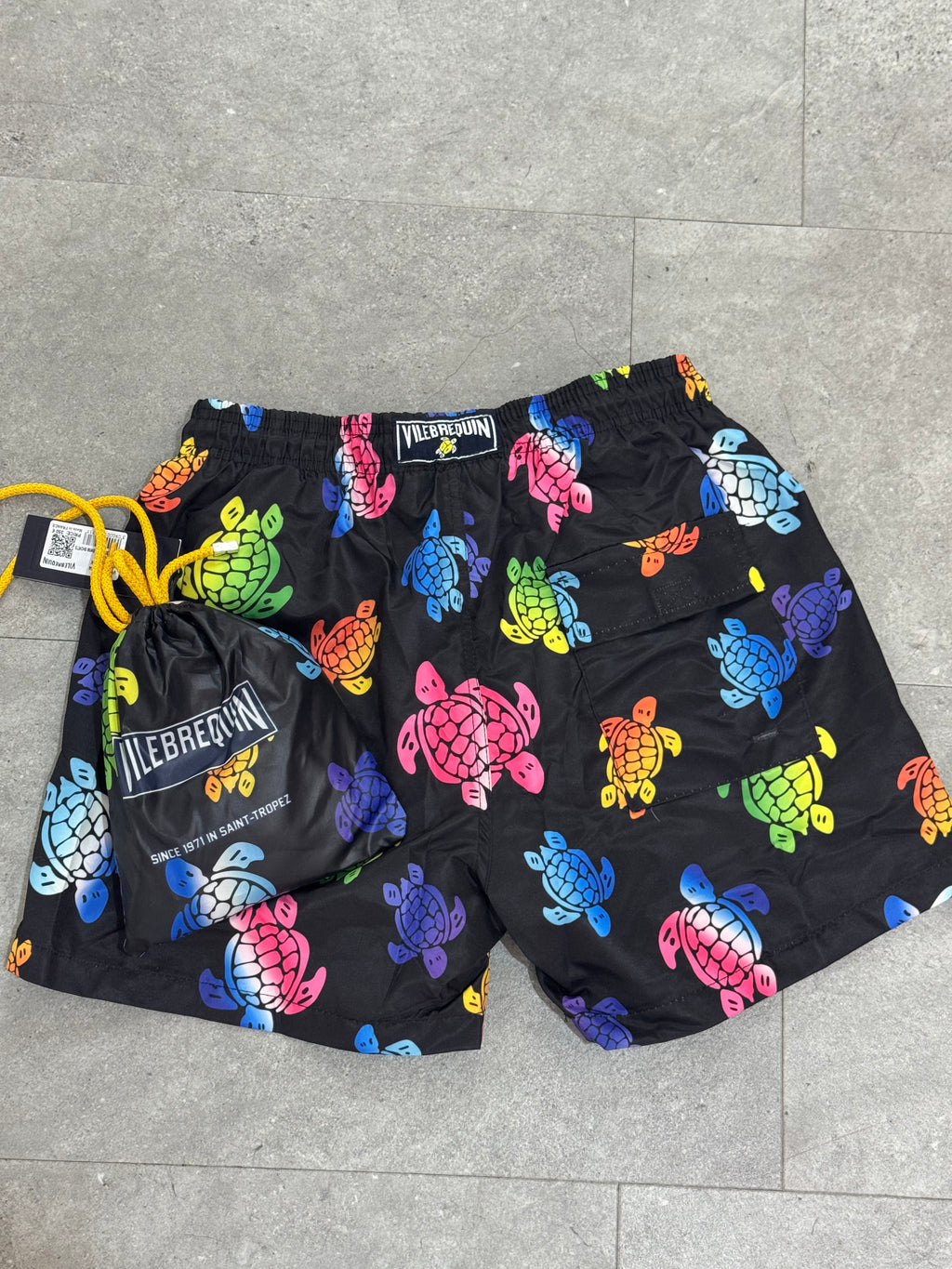 VILEBREQUIN Packable Neon Rainbow Turtles Swim Shorts – Black - NEW1787