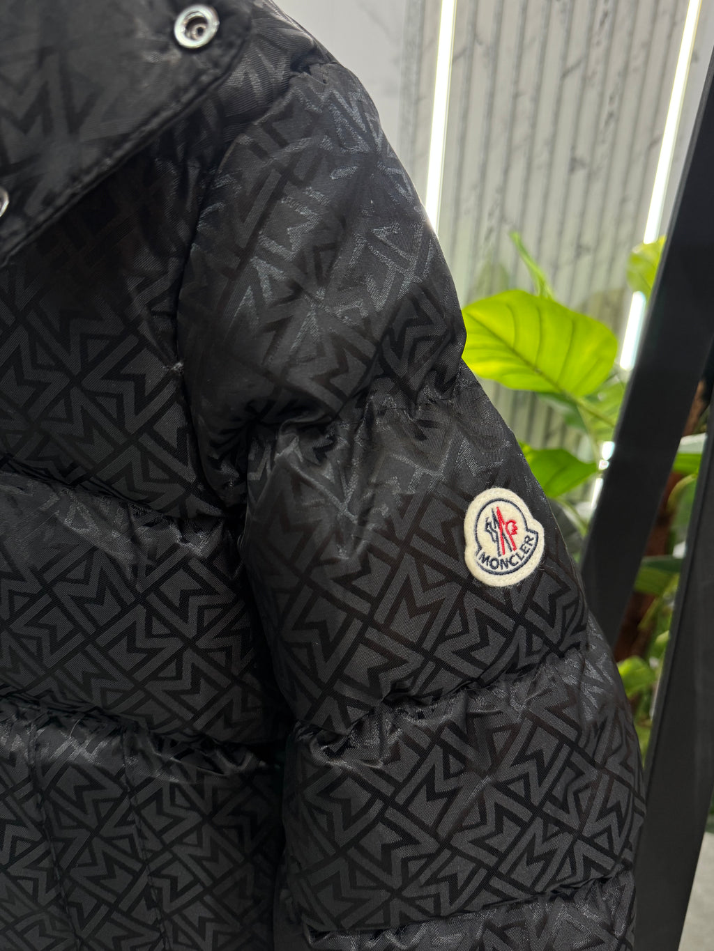 MONCLER All-Over Monogram Down Puffer Jacket – Black - NEW1986