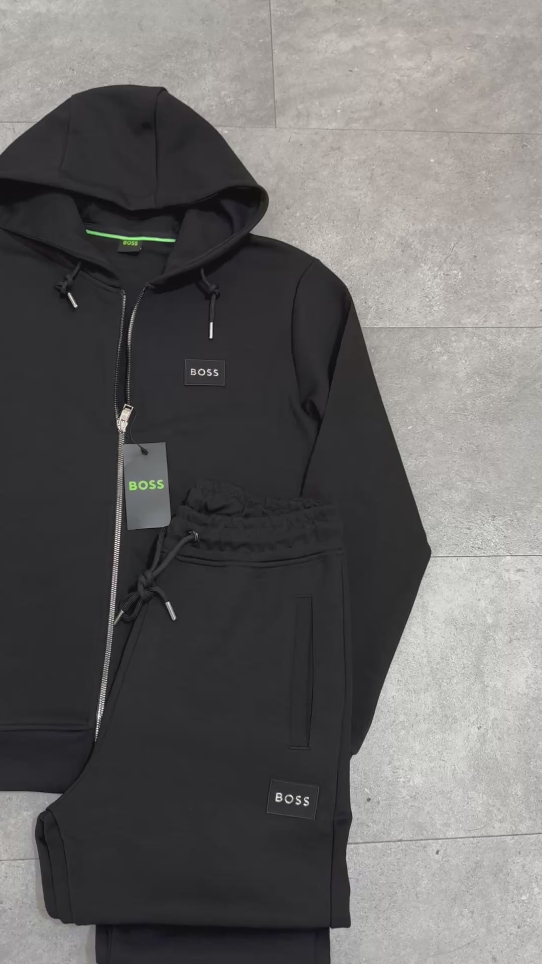 BOSS Silicone Patch Zipped Hoodie Tracksuit Set – Black - NEW1988